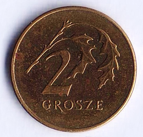 Монета 2 гроша. 2011 год, Польша.