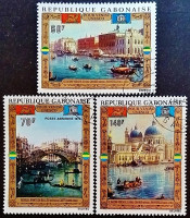 Набор почтовых марок (2 шт.). "ЮНЕСКО, Спасти памятники Венеции". 1972 год, Габон.