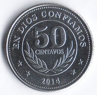 Монета 50 сентаво. 2014 год, Никарагуа.