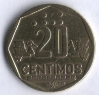 Монета 20 сентимо. 1993 год, Перу.