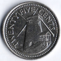 Монета 25 центов. 2007 год, Барбадос.