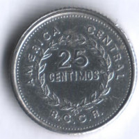 Монета 25 сентимо. 1986 год, Коста-Рика.