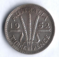 Монета 3 пенса. 1952(m) год, Австралия.