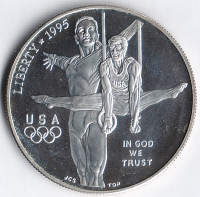 Монета 1 доллар. 1995(P) год, США. XXVI Олимпийские игры в Атланте. Спортивная гимнастика.
