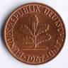 Монета 2 пфеннига. 1967(F) год, ФРГ.