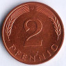 Монета 2 пфеннига. 1994(J) год, ФРГ.