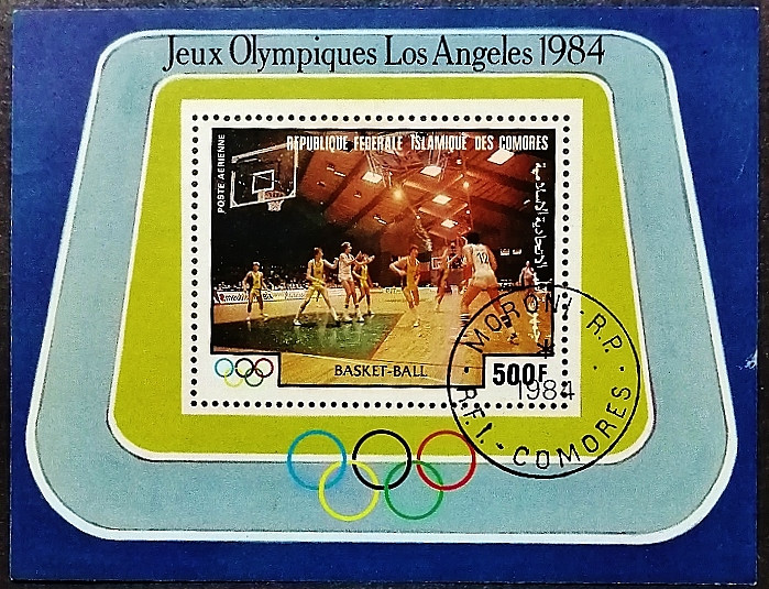 Мини-блок. "Летние Олимпийские игры - Лос-Анджелес`1984". 1984 год, Коморские острова.