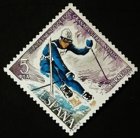 Марка почтовая. "Чемпионат мира по лыжным видам спорта, Гранада". 1977 год, Испания.