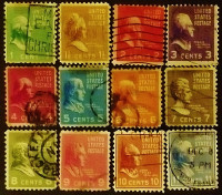 Набор почтовых марок (21 шт.). "Президентский выпуск". 1938 год, США.