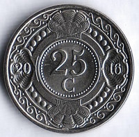 Монета 25 центов. 2016 год, Нидерландские Антильские острова.