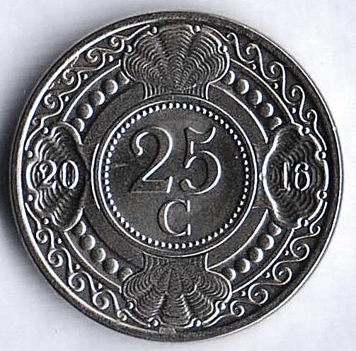 Монета 25 центов. 2016 год, Нидерландские Антильские острова.
