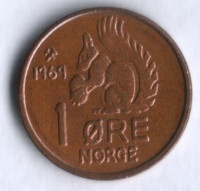 Монета 1 эре. 1969 год, Норвегия.