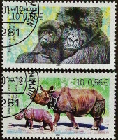 Набор почтовых марок (2 шт.). "Вымирающие виды животных". 2001 год, ФРГ. Набор почтовых марок (2 шт.). "Вымирающие виды животных". 2001 год, ФРГ.