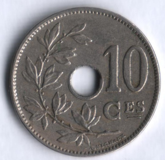 Монета 10 сантимов. 1928 год, Бельгия (Belgique).