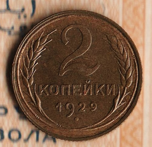 Монета 2 копейки. 1929 год, СССР. Шт. 1.3В.