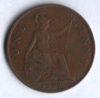 Монета 1 пенни. 1927 год, Великобритания.