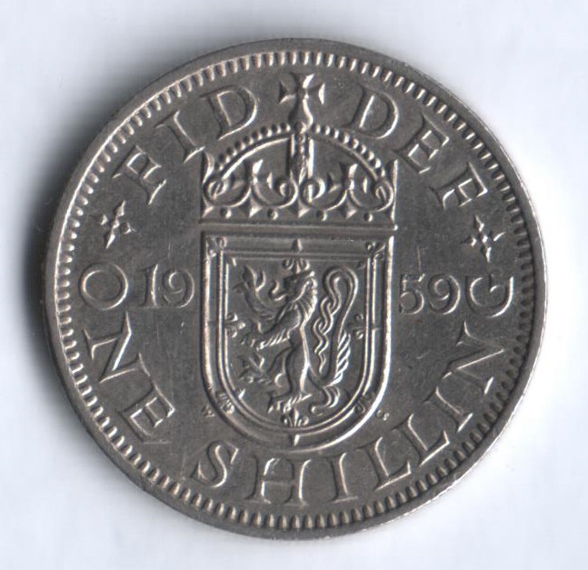Монета 1 шиллинг. 1959 год, Великобритания (Герб Шотландии).