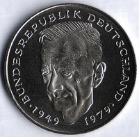 Монета 2 марки. 1980 год (G), ФРГ. Курт Шумахер.