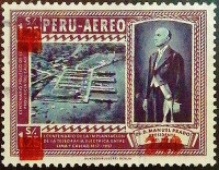 Почтовая марка (240 c.). "Порт Кальяо и Прес, Мануэль Прадо". 1982 год, Перу.