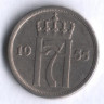Монета 10 эре. 1955 год, Норвегия.