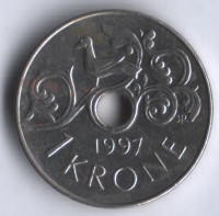 Монета 1 крона. 1997 год, Норвегия.