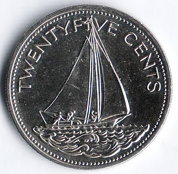 Монета 25 центов. 2005 год, Багамские острова.
