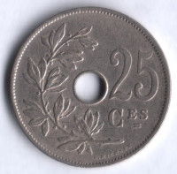 Монета 25 сантимов. 1928 год, Бельгия (Belgique).