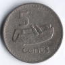 Монета 5 центов. 1974 год, Фиджи.