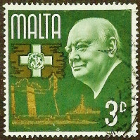 Почтовая марка (3 p.). "1 год со дня смерти сэра Уинстона Черчилля". 1966 год, Мальта.