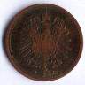 Монета 1 пфенниг. 1875 год (J), Германская империя.