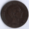 Монета 10 сентимо. 1878 год, Испания.