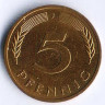 Монета 5 пфеннигов. 1980(J) год, ФРГ.