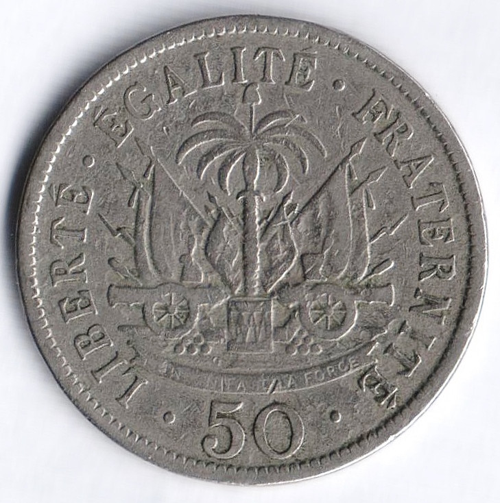 Монета 50 сантимов. 1907(w) год, Гаити.