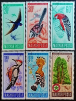 Набор почтовых марок (6 шт.). "Птицы". 1966 год, Венгрия.