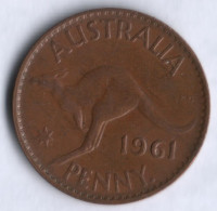 Монета 1 пенни. 1961(p) год, Австралия.