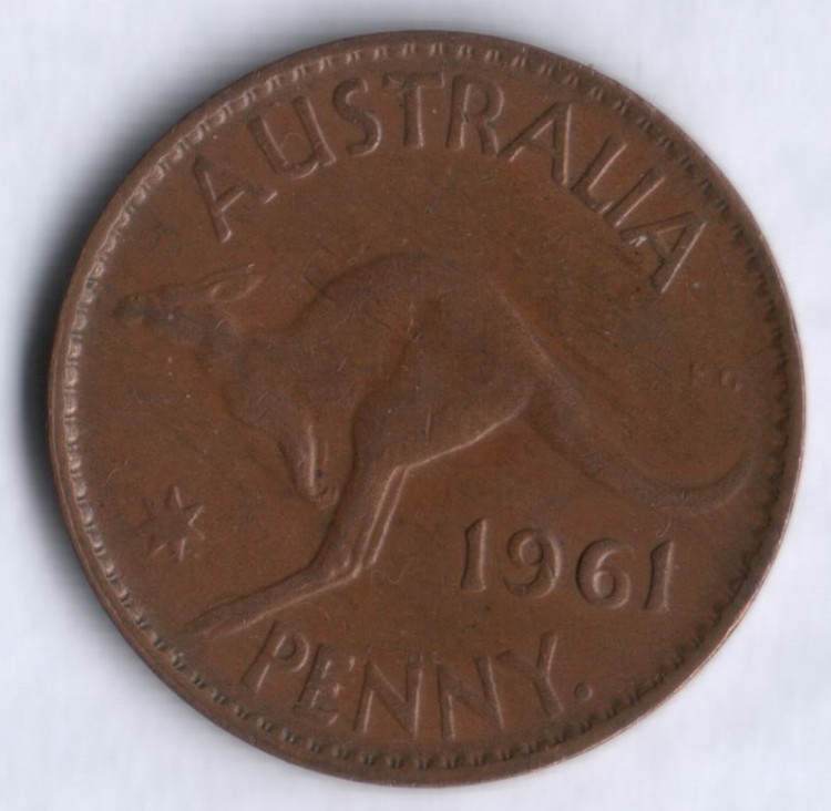 Монета 1 пенни. 1961(p) год, Австралия.