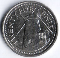 Монета 25 центов. 2009 год, Барбадос.