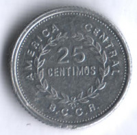 Монета 25 сентимо. 1989 год, Коста-Рика.
