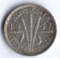 Монета 3 пенса. 1957(m) год, Австралия.