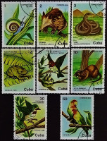 Набор почтовых марок (7 шт.). "Охраняемые животные". 1984 год, Куба.