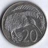Монета 20 центов. 1989 год, Новая Зеландия.
