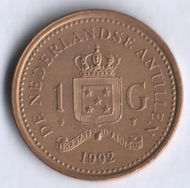 Монета 1 гульден. 1992 год, Нидерландские Антильские острова.