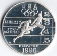 Монета 1 доллар. 1995(P) год, США. XXVI Олимпийские игры в Атланте. Лёгкая атлетика.