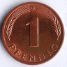 Монета 1 пфенниг. 1978(G) год, ФРГ.