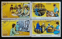 Набор почтовых марок  (4 шт.). "Телефонная станция и Телеграфный перевод". 1979-1981 год, ГДР.