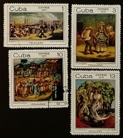 Набор почтовых марок  (4 шт.). "Афро-Кубинские фольклорные картины". 1970 год, Куба.