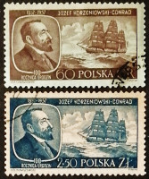 Набор почтовых марок (2 шт.). "100 лет со дня рождения писателя Дж. Конрада". 1957 год, Польша.