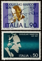 Набор почтовых марок (2 шт.). "Смерть Гульельмо Маркони". 1974 год, Италия.
