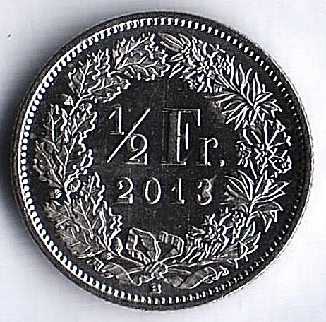 Монета 1/2 франка. 2013 год, Швейцария.