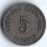 Монета 5 пфеннигов. 1874 год (А), Германская империя.